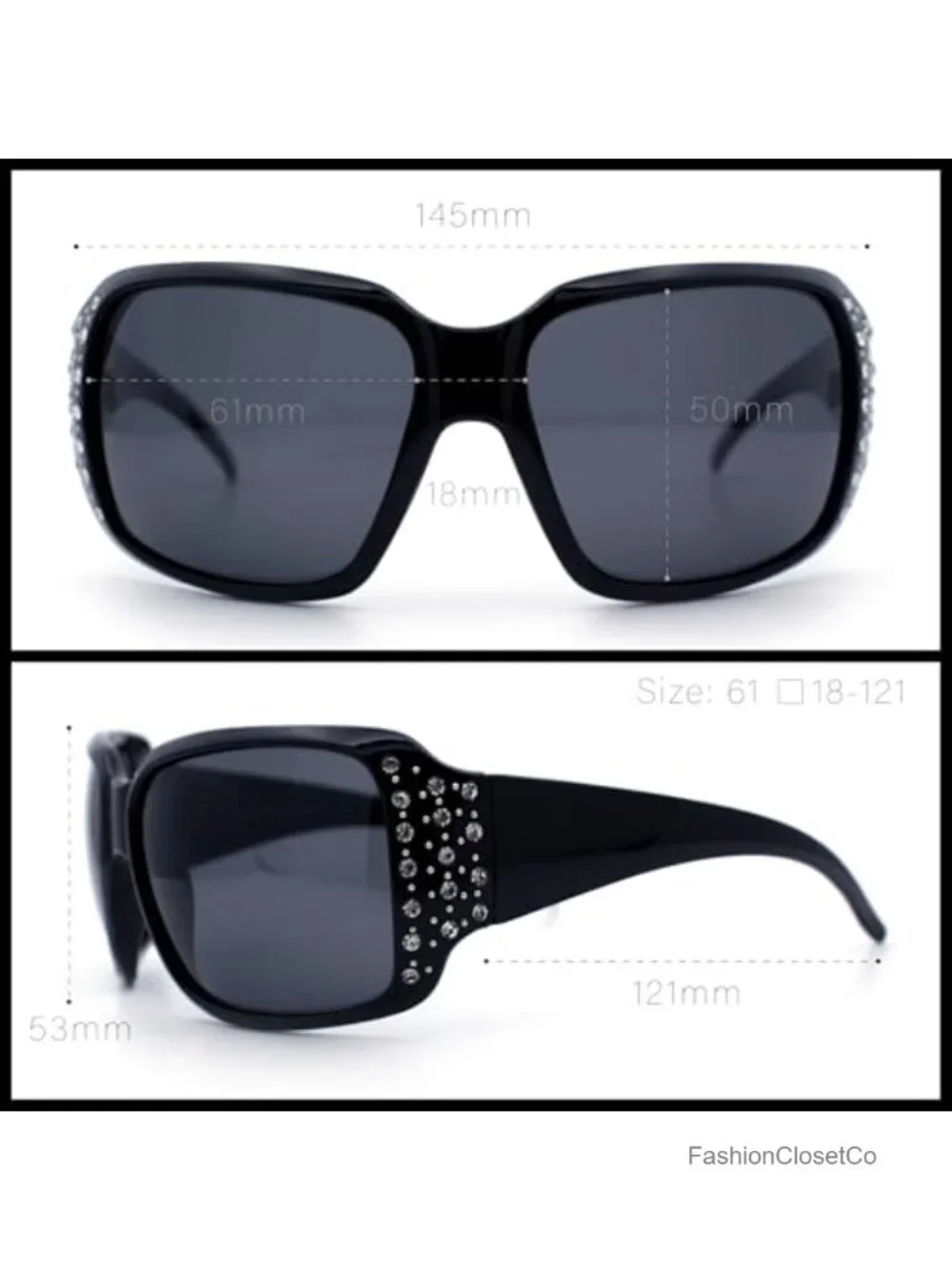 Oversized Rhinestone Bling Sparkling Polarized UV400 Sunglasses